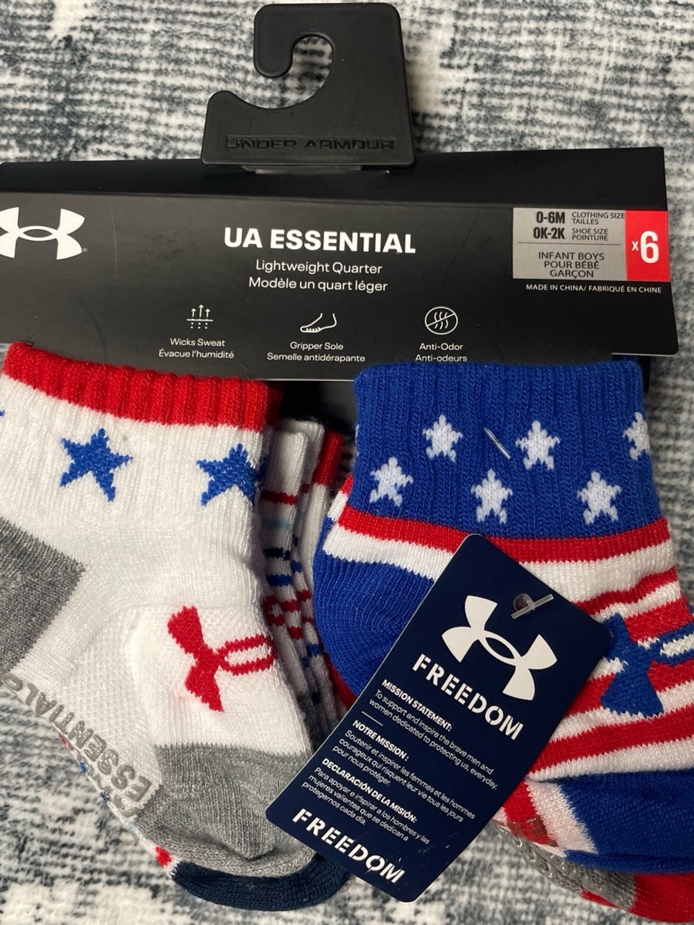 Under Armour Infant Boys Patriotic Quarter Socks - Red, White, Blue